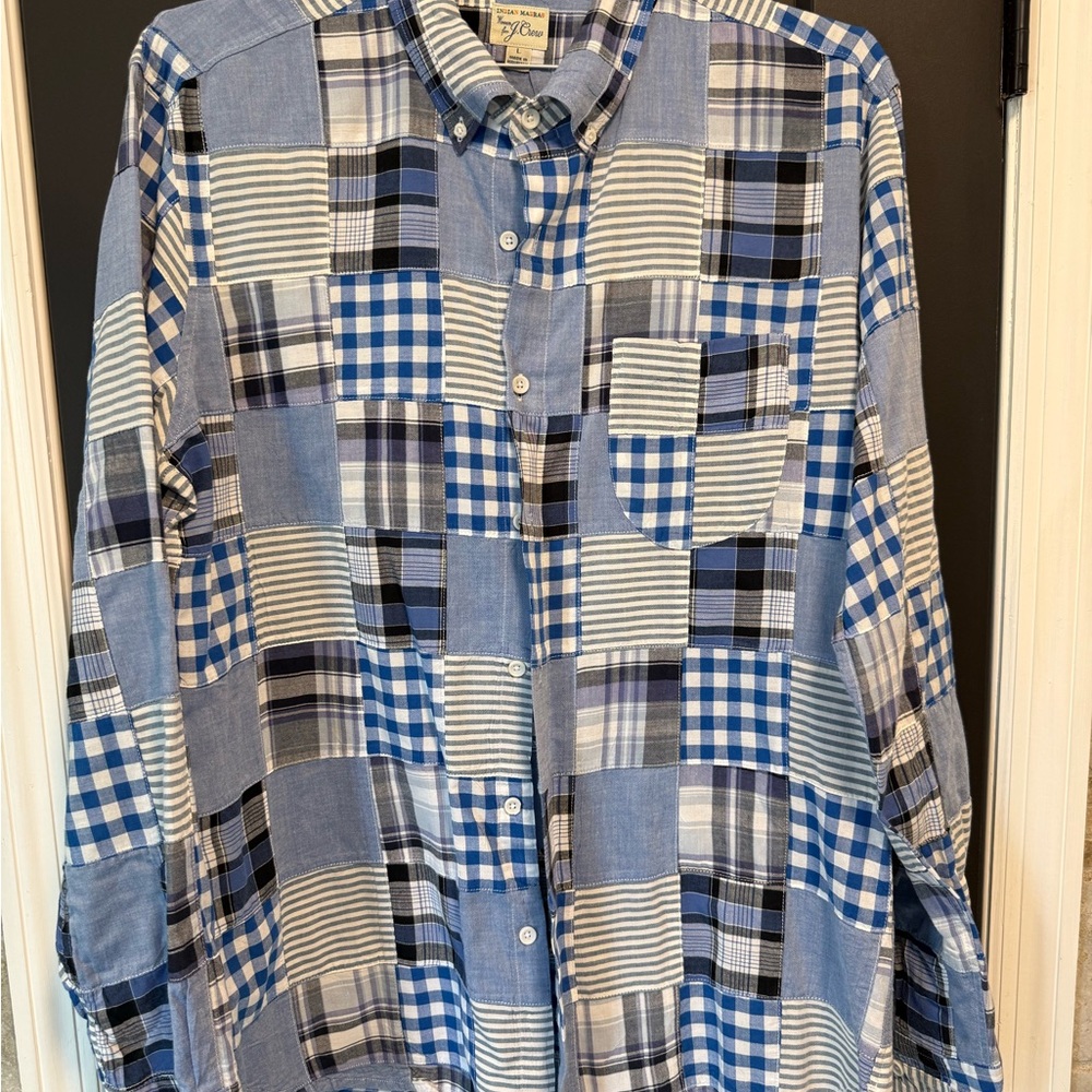 J. Crew Blue and White Patchwork Madras Men's Shirt